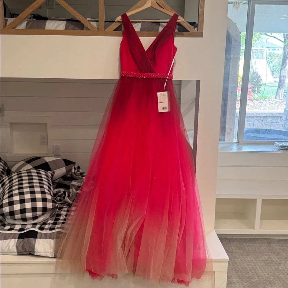 Mac Duggal 20378 Ombre Tulle Prom Gown Beaded Belt Dress - Picture 5 of 7